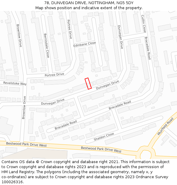 78, DUNVEGAN DRIVE, NOTTINGHAM, NG5 5DY: Location map and indicative extent of plot