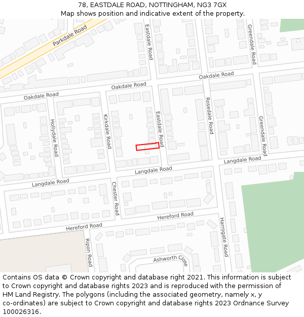 78, EASTDALE ROAD, NOTTINGHAM, NG3 7GX: Location map and indicative extent of plot
