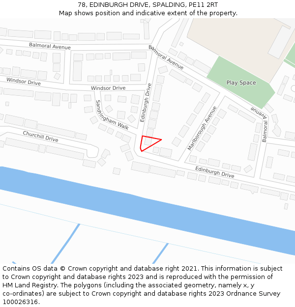 78, EDINBURGH DRIVE, SPALDING, PE11 2RT: Location map and indicative extent of plot