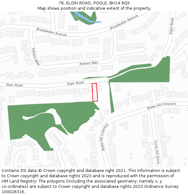 78, ELGIN ROAD, POOLE, BH14 8QX: Location map and indicative extent of plot