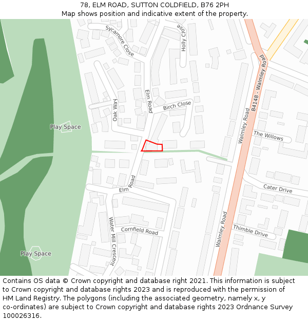 78, ELM ROAD, SUTTON COLDFIELD, B76 2PH: Location map and indicative extent of plot
