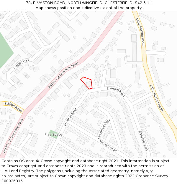 78, ELVASTON ROAD, NORTH WINGFIELD, CHESTERFIELD, S42 5HH: Location map and indicative extent of plot