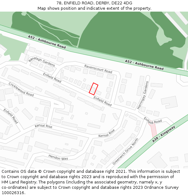 78, ENFIELD ROAD, DERBY, DE22 4DG: Location map and indicative extent of plot