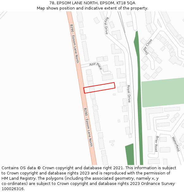 78, EPSOM LANE NORTH, EPSOM, KT18 5QA: Location map and indicative extent of plot