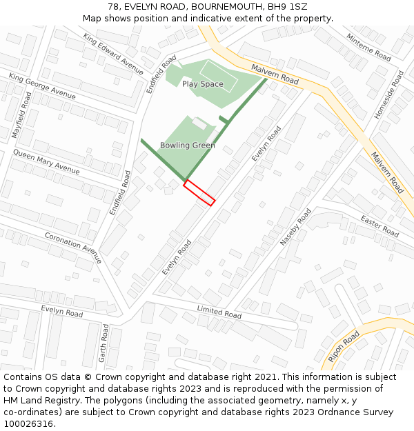 78, EVELYN ROAD, BOURNEMOUTH, BH9 1SZ: Location map and indicative extent of plot