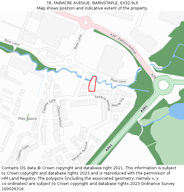 78, FAIRACRE AVENUE, BARNSTAPLE, EX32 9LP: Location map and indicative extent of plot