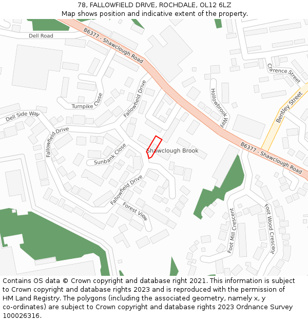 78, FALLOWFIELD DRIVE, ROCHDALE, OL12 6LZ: Location map and indicative extent of plot