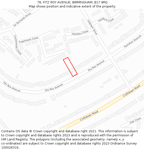 78, FITZ ROY AVENUE, BIRMINGHAM, B17 8RQ: Location map and indicative extent of plot