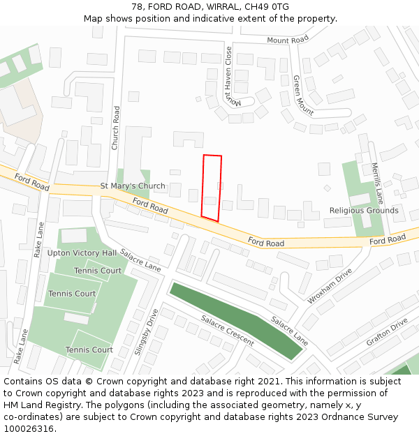 78, FORD ROAD, WIRRAL, CH49 0TG: Location map and indicative extent of plot