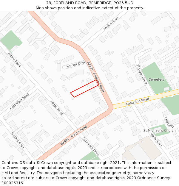 78, FORELAND ROAD, BEMBRIDGE, PO35 5UD: Location map and indicative extent of plot