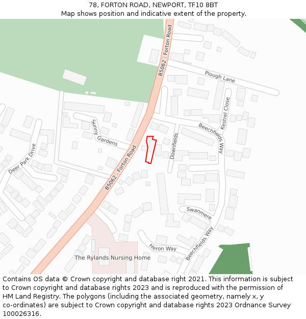 78, FORTON ROAD, NEWPORT, TF10 8BT: Location map and indicative extent of plot