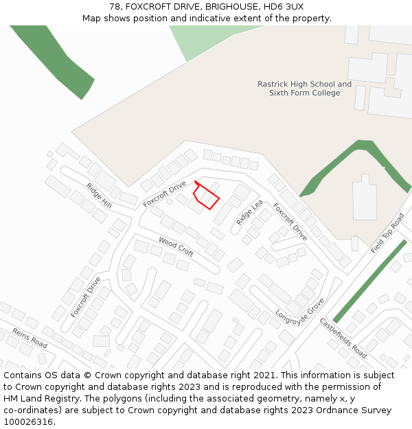 78, FOXCROFT DRIVE, BRIGHOUSE, HD6 3UX: Location map and indicative extent of plot