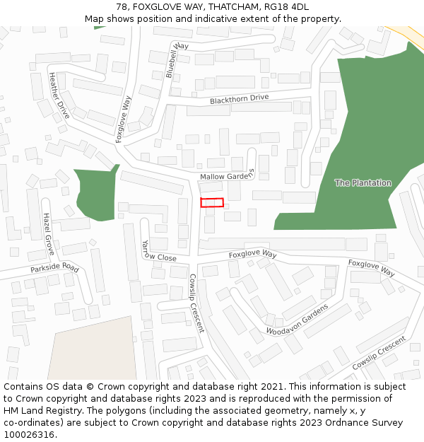 78, FOXGLOVE WAY, THATCHAM, RG18 4DL: Location map and indicative extent of plot