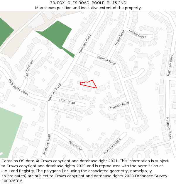 78, FOXHOLES ROAD, POOLE, BH15 3ND: Location map and indicative extent of plot