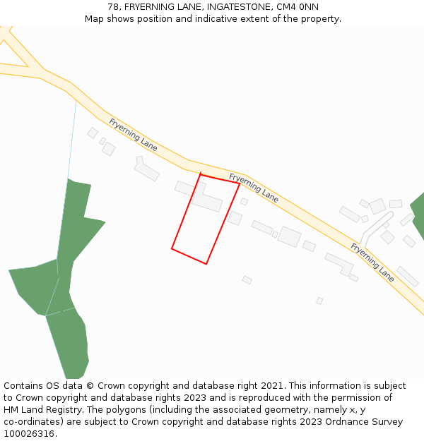 78, FRYERNING LANE, INGATESTONE, CM4 0NN: Location map and indicative extent of plot