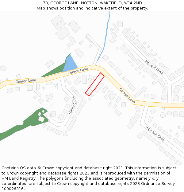 78, GEORGE LANE, NOTTON, WAKEFIELD, WF4 2ND: Location map and indicative extent of plot