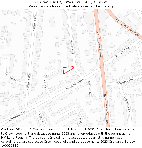 78, GOWER ROAD, HAYWARDS HEATH, RH16 4PN: Location map and indicative extent of plot