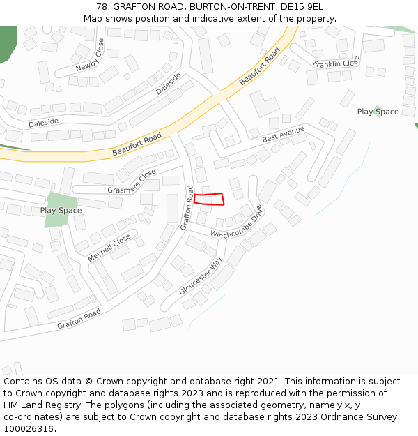 78, GRAFTON ROAD, BURTON-ON-TRENT, DE15 9EL: Location map and indicative extent of plot