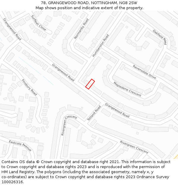 78, GRANGEWOOD ROAD, NOTTINGHAM, NG8 2SW: Location map and indicative extent of plot