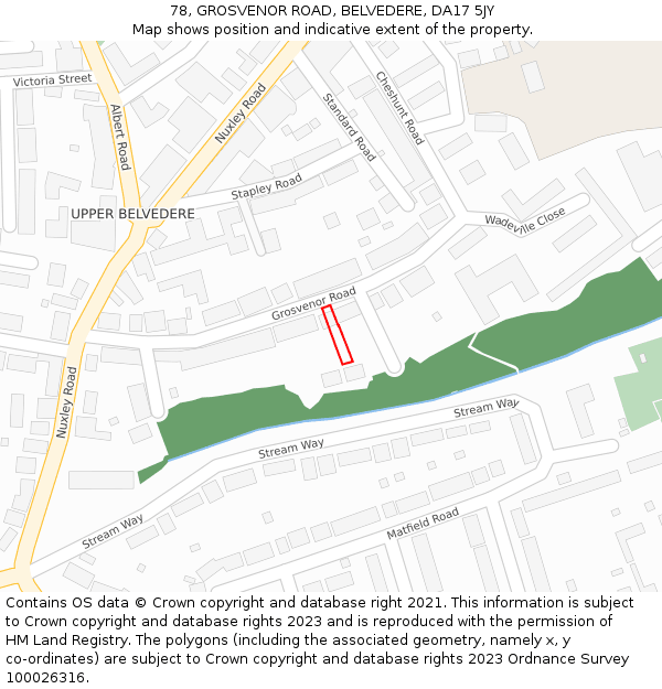 78, GROSVENOR ROAD, BELVEDERE, DA17 5JY: Location map and indicative extent of plot