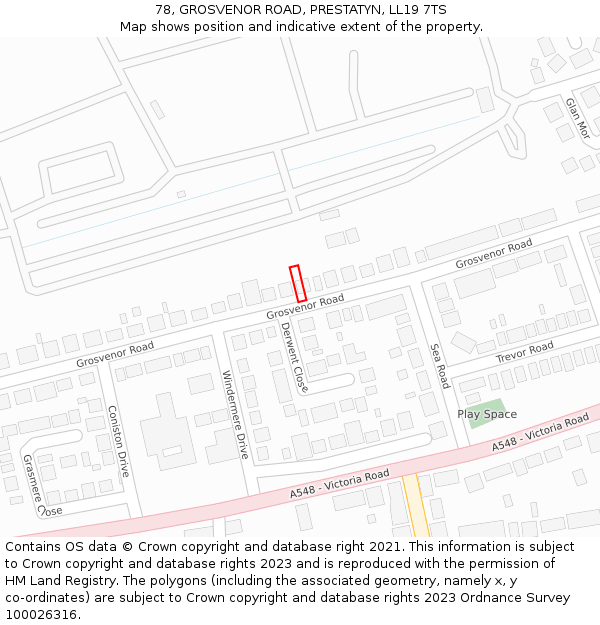 78, GROSVENOR ROAD, PRESTATYN, LL19 7TS: Location map and indicative extent of plot