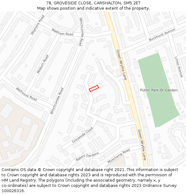 78, GROVESIDE CLOSE, CARSHALTON, SM5 2ET: Location map and indicative extent of plot