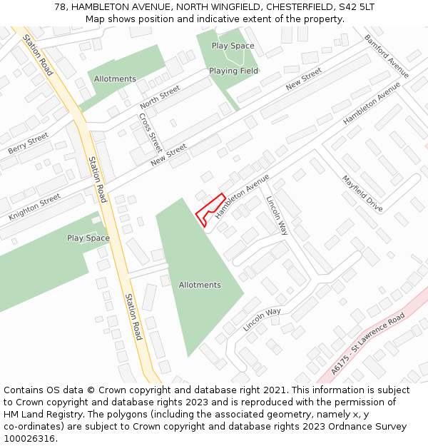 78, HAMBLETON AVENUE, NORTH WINGFIELD, CHESTERFIELD, S42 5LT: Location map and indicative extent of plot