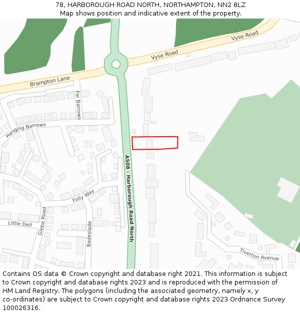 78, HARBOROUGH ROAD NORTH, NORTHAMPTON, NN2 8LZ: Location map and indicative extent of plot
