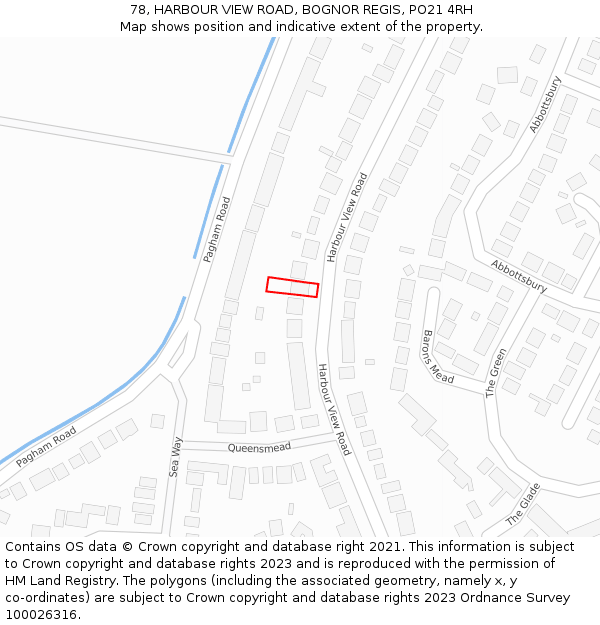 78, HARBOUR VIEW ROAD, BOGNOR REGIS, PO21 4RH: Location map and indicative extent of plot