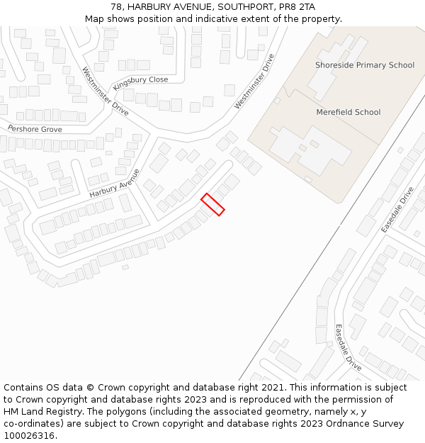 78, HARBURY AVENUE, SOUTHPORT, PR8 2TA: Location map and indicative extent of plot