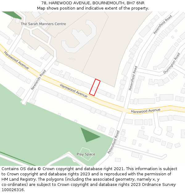 78, HAREWOOD AVENUE, BOURNEMOUTH, BH7 6NR: Location map and indicative extent of plot