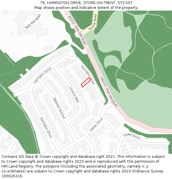78, HARINGTON DRIVE, STOKE-ON-TRENT, ST3 5ST: Location map and indicative extent of plot