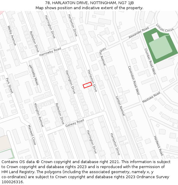 78, HARLAXTON DRIVE, NOTTINGHAM, NG7 1JB: Location map and indicative extent of plot