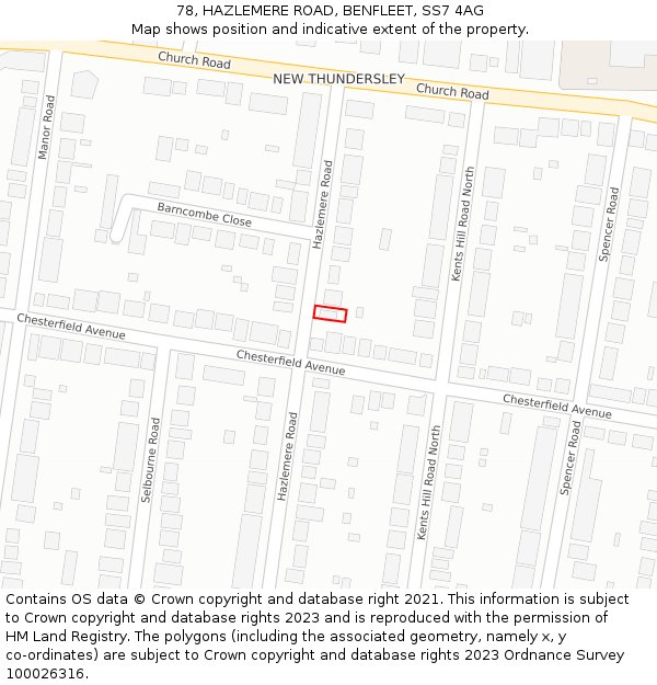 78, HAZLEMERE ROAD, BENFLEET, SS7 4AG: Location map and indicative extent of plot