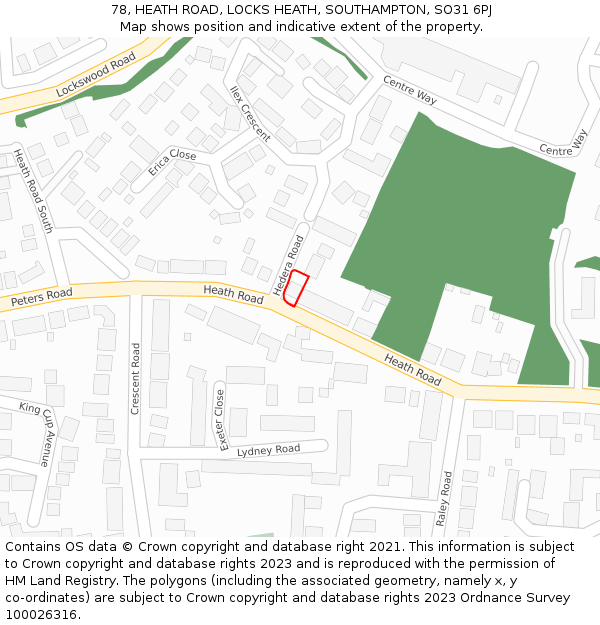 78, HEATH ROAD, LOCKS HEATH, SOUTHAMPTON, SO31 6PJ: Location map and indicative extent of plot