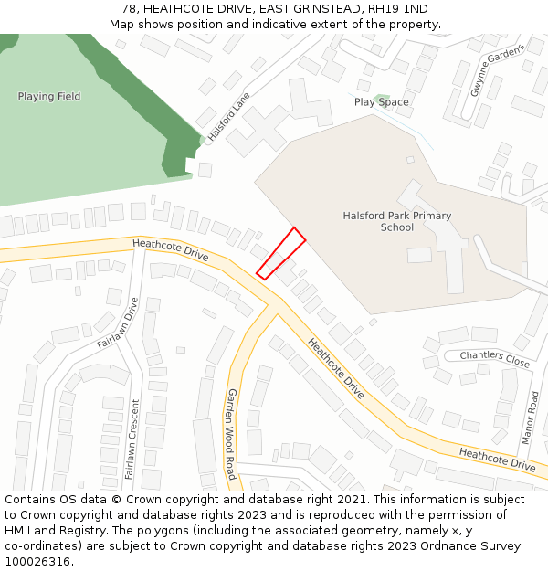 78, HEATHCOTE DRIVE, EAST GRINSTEAD, RH19 1ND: Location map and indicative extent of plot