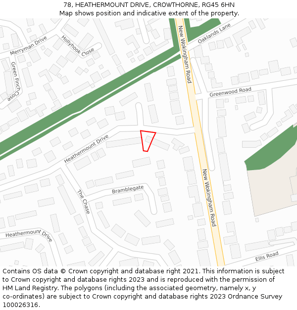 78, HEATHERMOUNT DRIVE, CROWTHORNE, RG45 6HN: Location map and indicative extent of plot