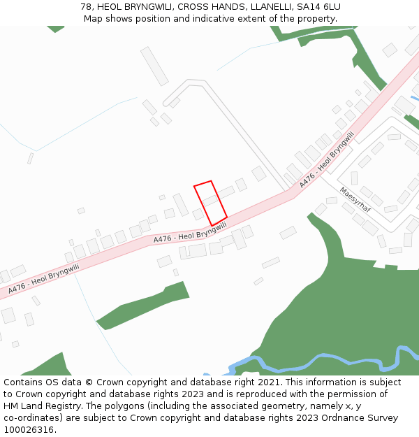 78, HEOL BRYNGWILI, CROSS HANDS, LLANELLI, SA14 6LU: Location map and indicative extent of plot