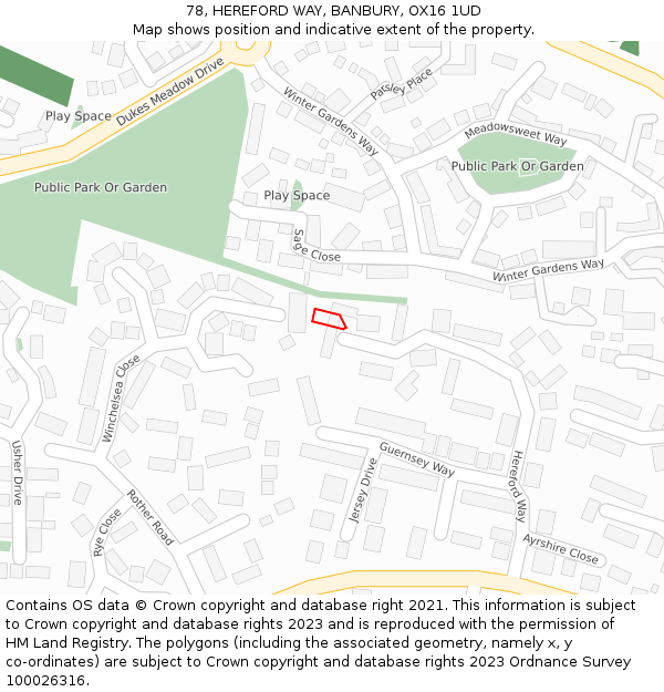 78, HEREFORD WAY, BANBURY, OX16 1UD: Location map and indicative extent of plot