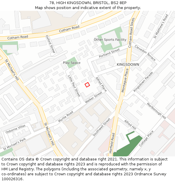 78, HIGH KINGSDOWN, BRISTOL, BS2 8EP: Location map and indicative extent of plot