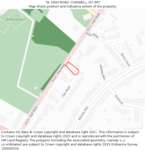 78, HIGH ROAD, CHIGWELL, IG7 6PT: Location map and indicative extent of plot