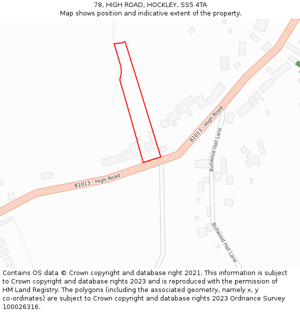 78, HIGH ROAD, HOCKLEY, SS5 4TA: Location map and indicative extent of plot