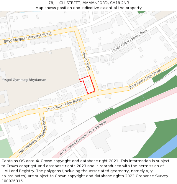 78, HIGH STREET, AMMANFORD, SA18 2NB: Location map and indicative extent of plot