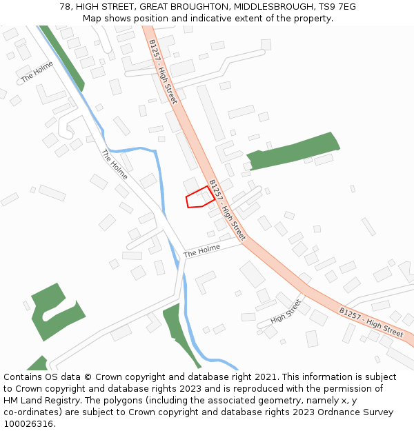 78, HIGH STREET, GREAT BROUGHTON, MIDDLESBROUGH, TS9 7EG: Location map and indicative extent of plot