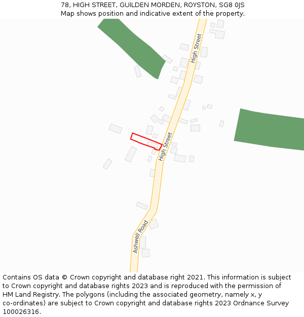 78, HIGH STREET, GUILDEN MORDEN, ROYSTON, SG8 0JS: Location map and indicative extent of plot