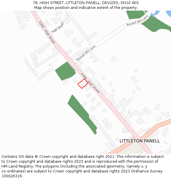 78, HIGH STREET, LITTLETON PANELL, DEVIZES, SN10 4ES: Location map and indicative extent of plot