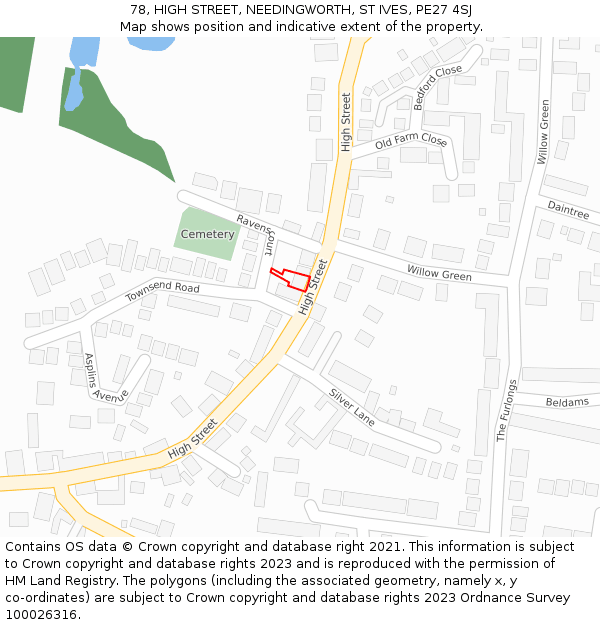 78, HIGH STREET, NEEDINGWORTH, ST IVES, PE27 4SJ: Location map and indicative extent of plot