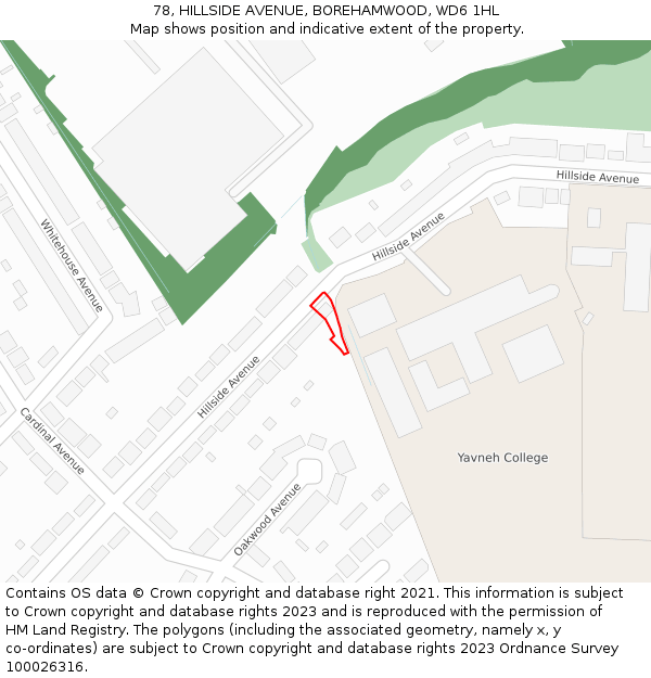 78, HILLSIDE AVENUE, BOREHAMWOOD, WD6 1HL: Location map and indicative extent of plot