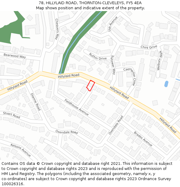 78, HILLYLAID ROAD, THORNTON-CLEVELEYS, FY5 4EA: Location map and indicative extent of plot