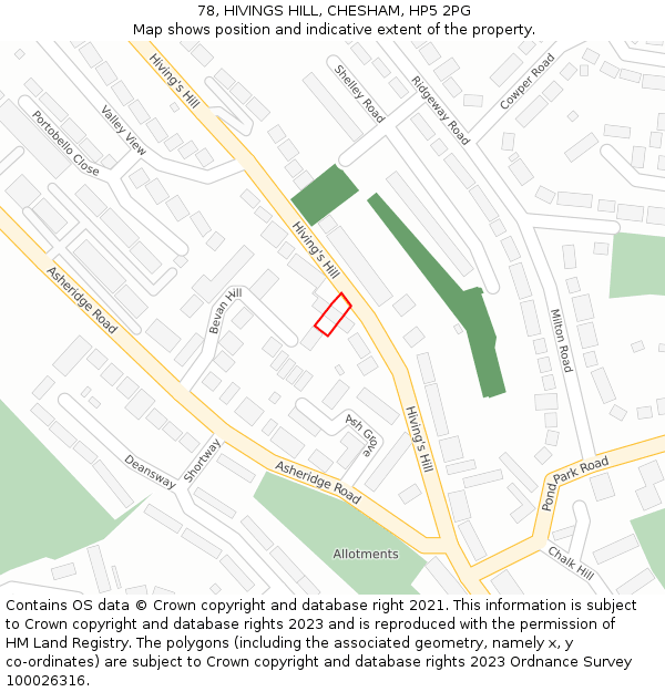 78, HIVINGS HILL, CHESHAM, HP5 2PG: Location map and indicative extent of plot